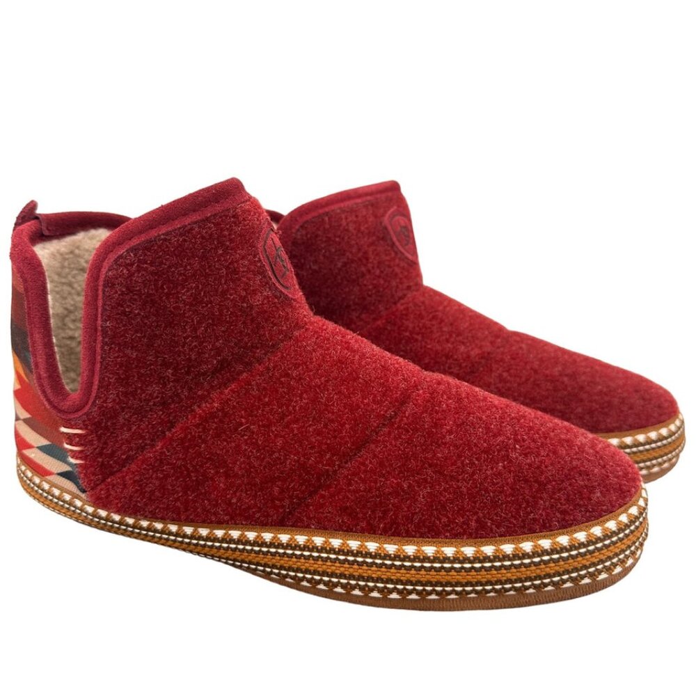 Ariat Bootie Slipper Womens XL Size 9.5 To 10.5 Red Aztec Print Ankle Hard Sole